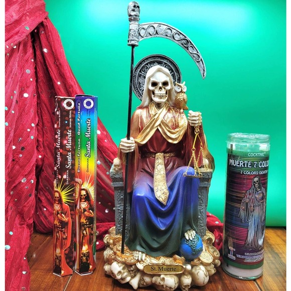 Other - SANTA MUERTE 7 color Statue 12", 7 color Candle Fixed & incense Altar Bundle